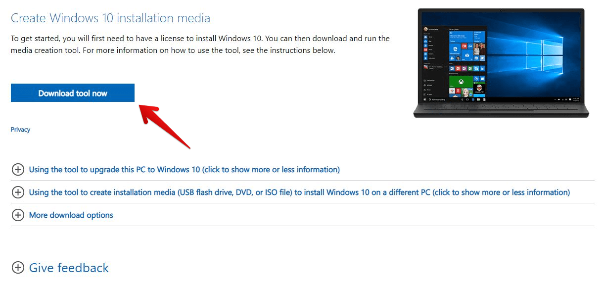 Downloading Windows 10 Media Creation Tool
