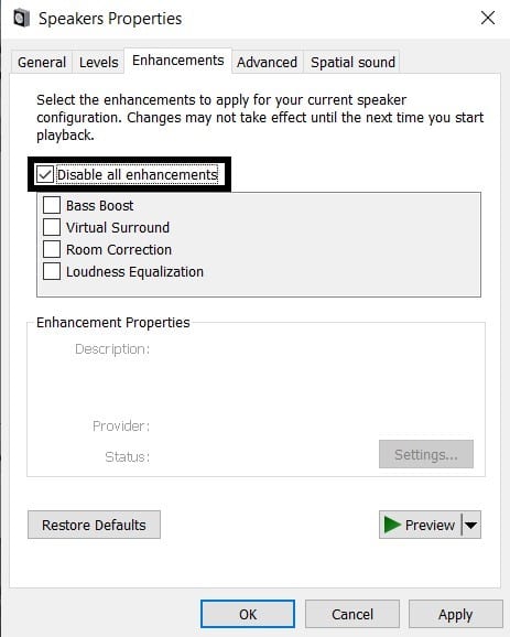 Disabling Audio Enhancements