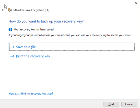 Backing up your recovery key