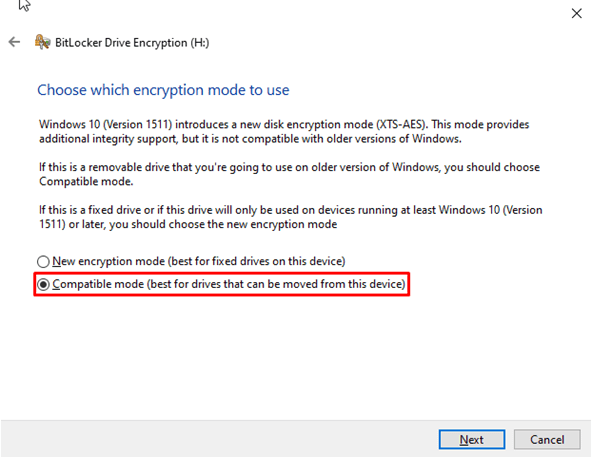 Choosing encryption mode