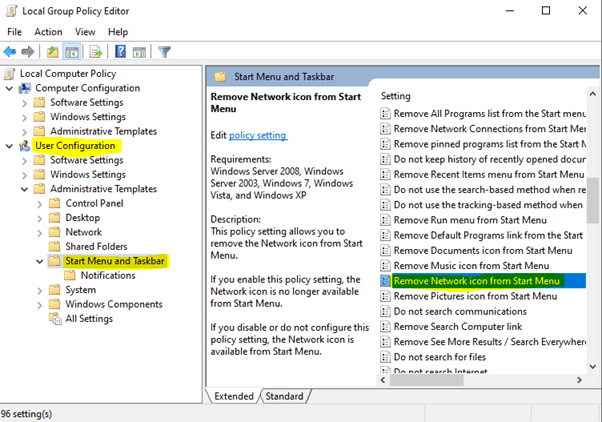 Selecting From Group Policy Editor