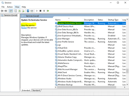 Stopping Update Orchestrator Service