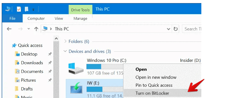 Turn on BitLocker Option