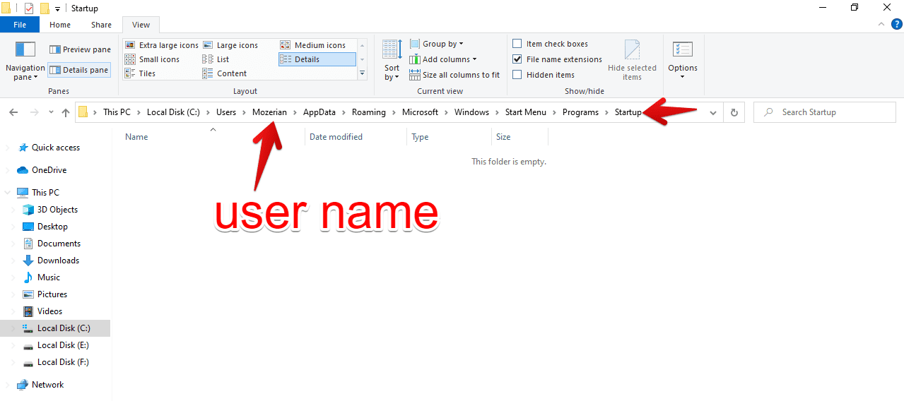 User level Startup folder