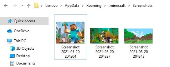Accessing the screenshots folder via shortcut