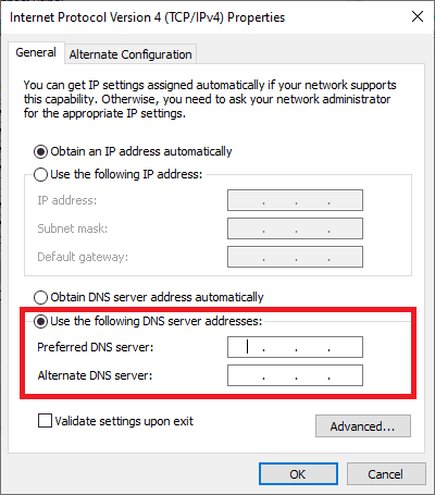 Changing DNS Server Manually