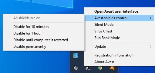 Disabling Avast with Shields Control