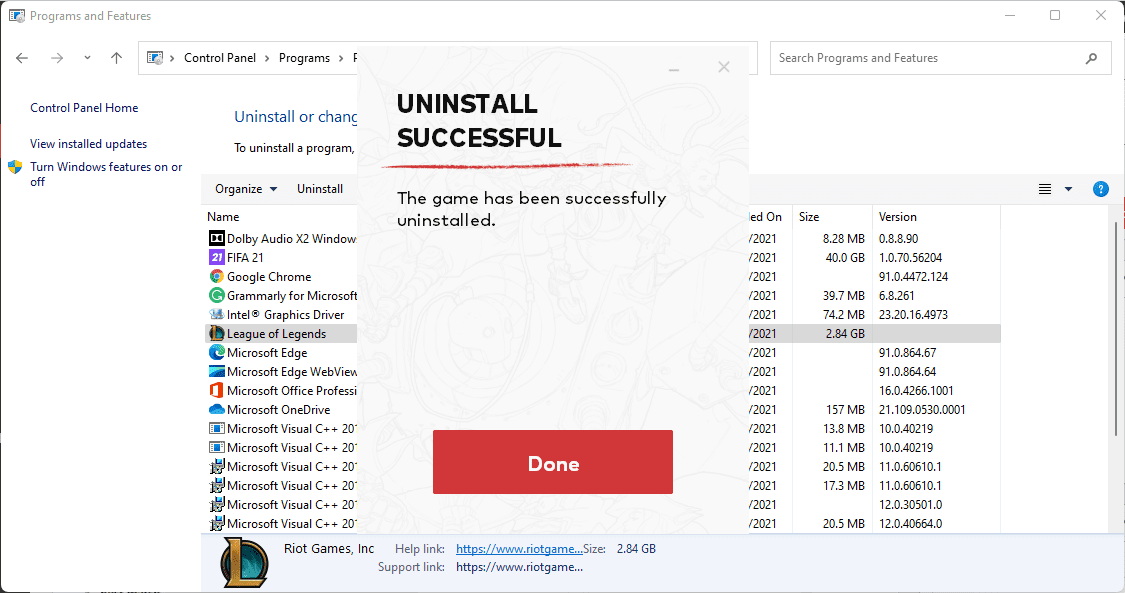 double click to uninstall league of legends