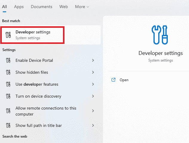 open developer settings
