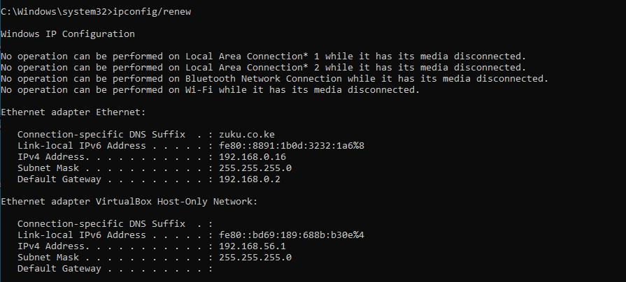 Renew ipconfig