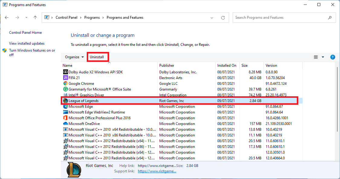uninstall league of legends method 2