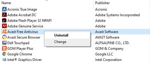 Uninstalling Avast Antivirus