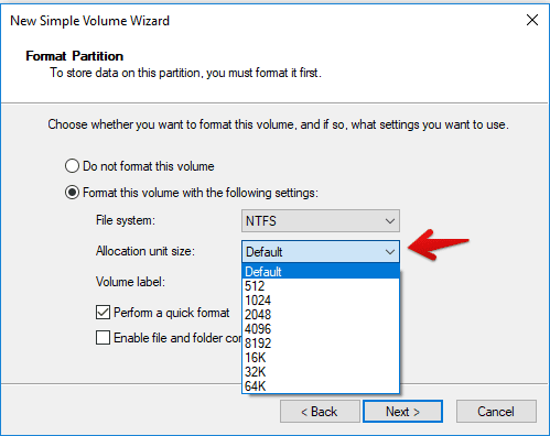 Allocation unit size