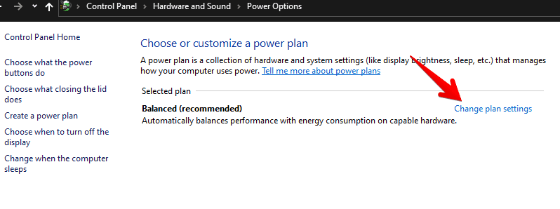 Clicking on Change Plan Settings