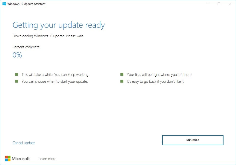 Downloading Windows 10 update