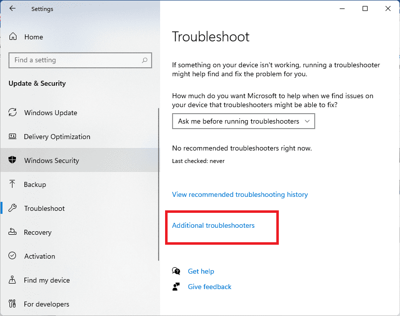 Additional Troubleshooters