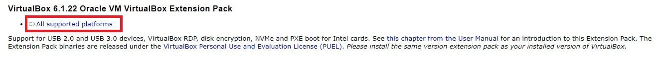 All Supported Platfroms Under VirtualBox Extension Pack