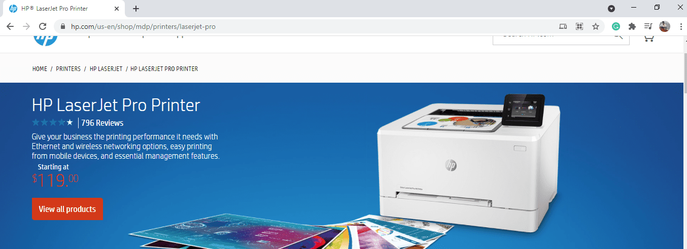 HP Laserjet Pro Printer page