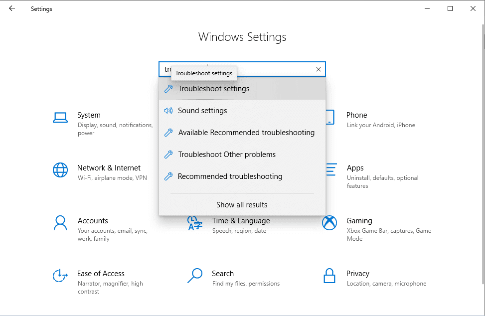 Searching-troubleshoot-settings