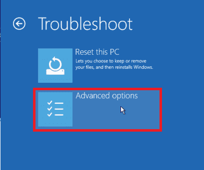 Select Troubleshoot the Advanced options