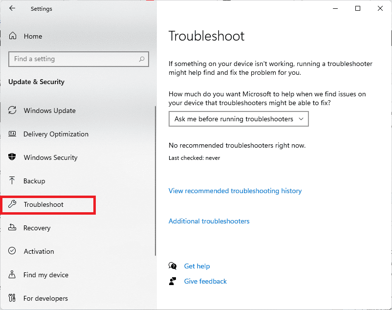 troubleshoot settings