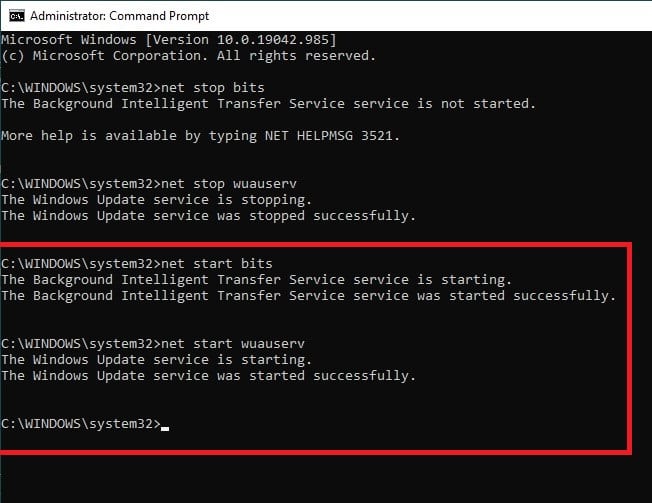 Typing Start commands in Command Prompt