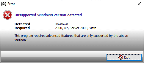 Unsupported Windows version detected
