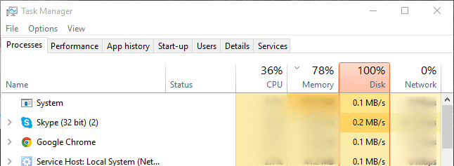 Windows 10 100 disk usage issue