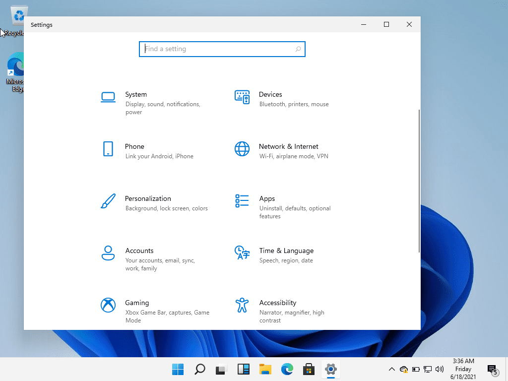 Windows 11 Settings Screen