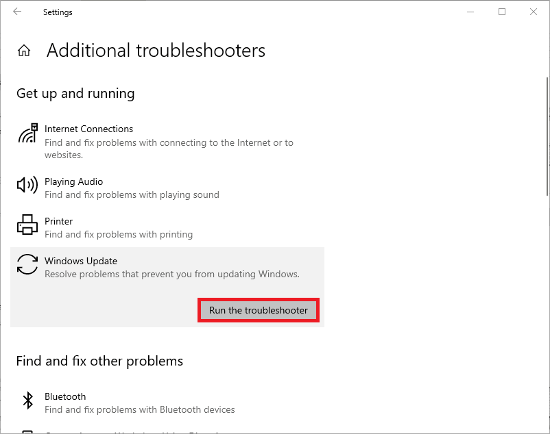 Windows Update run the troubleshooter