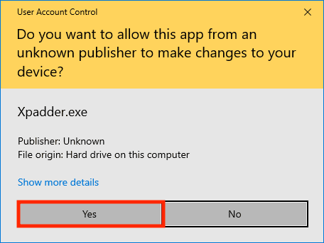 Xpadder Security prompt