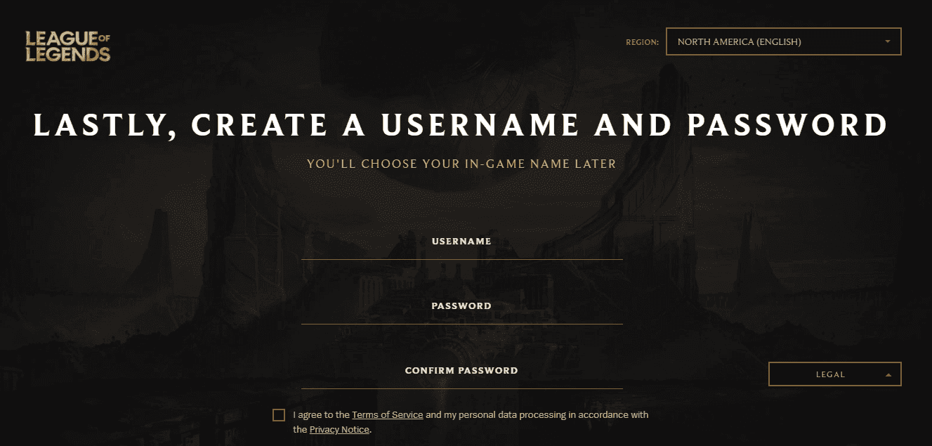 create a username and password
