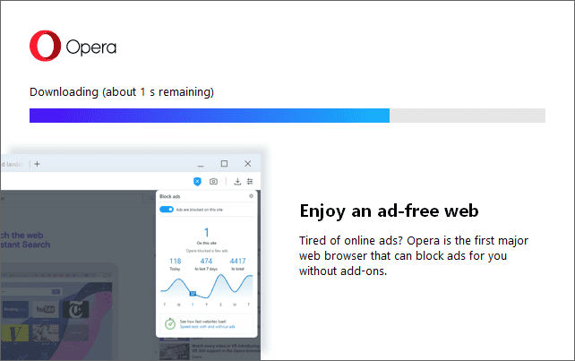 Installer downloading the opera browser