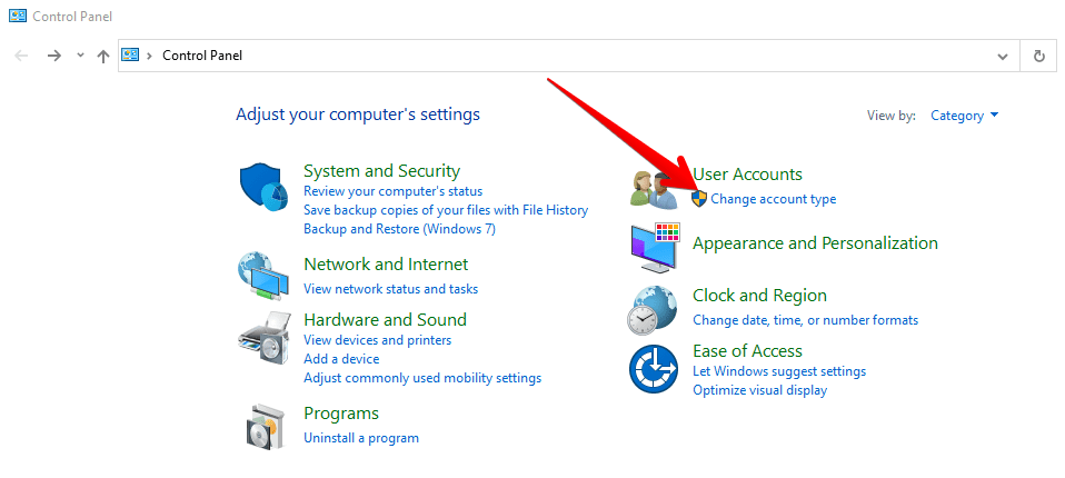 clicking on changing account type