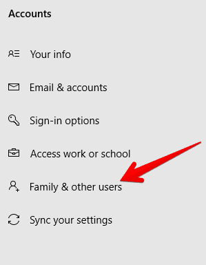 clicking on family and other users