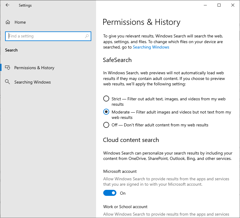 permissions & history settings