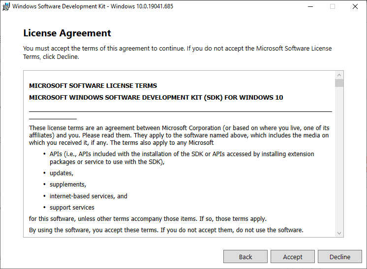 windows software development kit license agreement