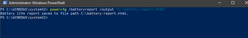 windows battery health report saved