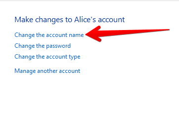 clicking on change the account name
