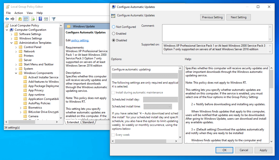 using group policy to stop windows 10 updates