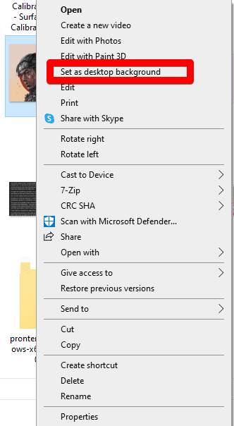 Setting image as desktop background through File Explorer