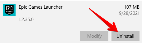Uninstalling the Epic Games Launcher
