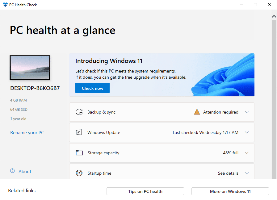 pc health check app