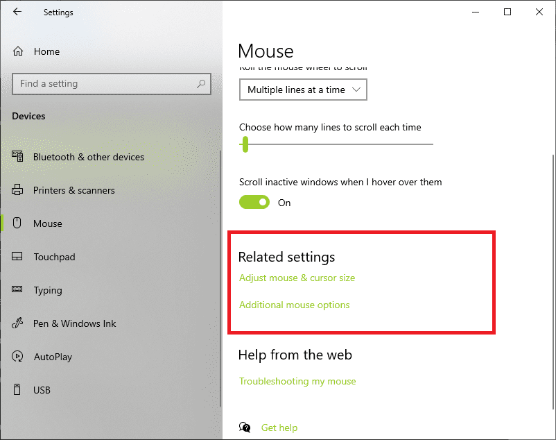 additional mouse settings under related settings