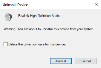 check the delete the driver software for this device to initiate the uninstall process