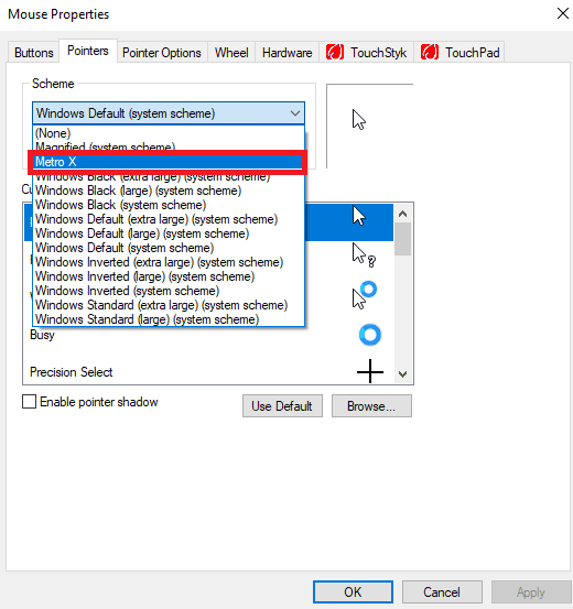 metro x mouse cursor scheme under the schem section
