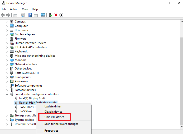 righ click on your audio driver and select the unistall device option