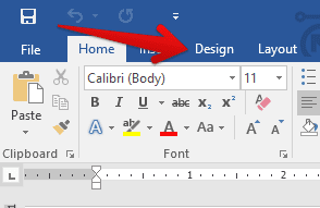Clicking on the Design tab in MS Word