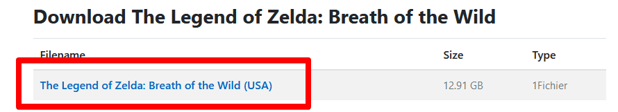 Clicking on the download link for Breath of the Wild
