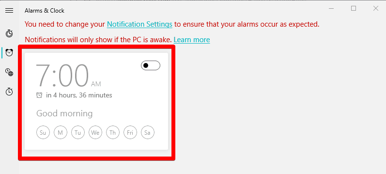 Editing the alarm